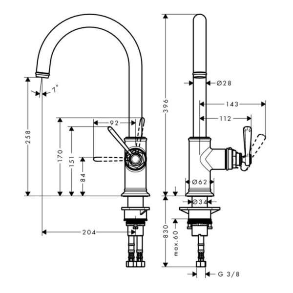 Смеситель для кухни Axor Montreux 16580800 нержавеющая сталь