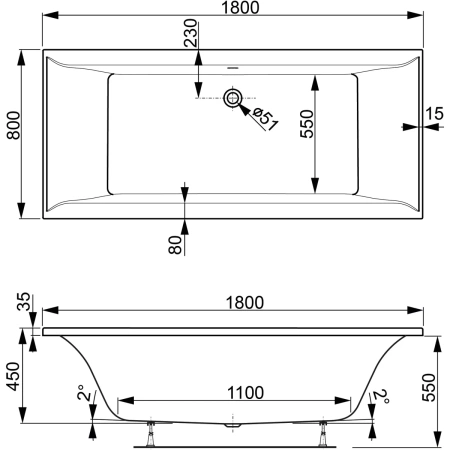 Акриловая ванна 180x80 см Vagnerplast Veronela VPBA180VEA2X-04