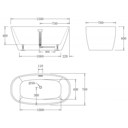 Акриловая ванна BelBagno BB72-1500 150x76 см, отдельностоящая, белый