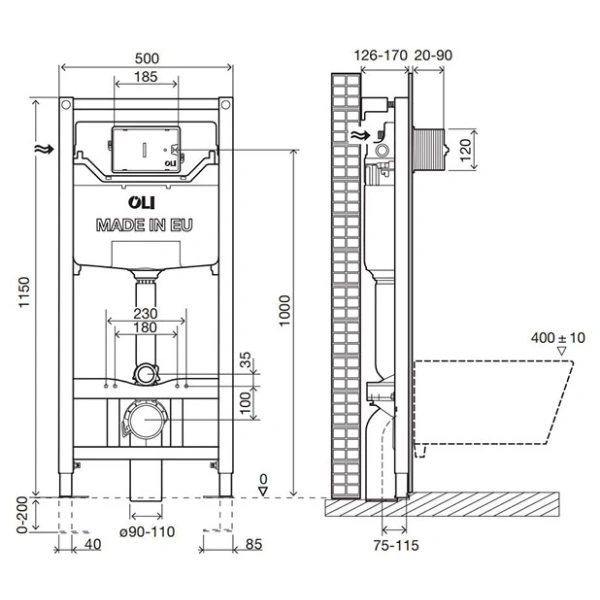 Инсталляция для унитаза OLI 120 Slim 100409mSL00 с кнопкой смыва, хром