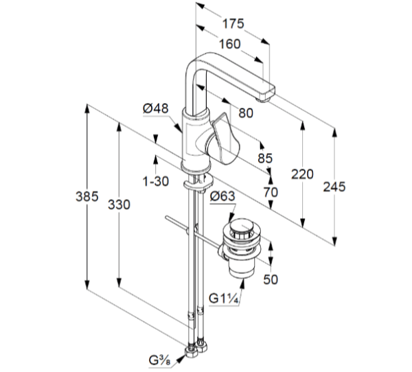 Смеситель для раковины Kludi Zenta SL 480273965 черный матовый
