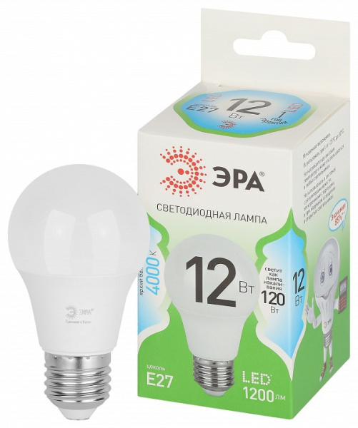 Лампа светодиодная Эра Green Line E27 12Вт 4000K LED A60-12W-840-E27 GL