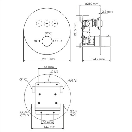 Смеситель для ванны WasserKRAFT Dinkel 5844 Thermo