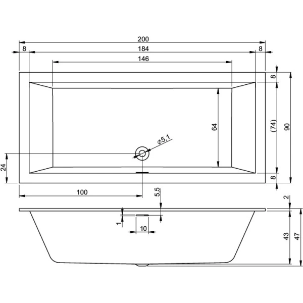 Акриловая ванна Riho Rethink Cubic B110001005 200x90 см, белый
