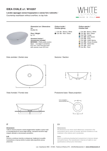 Раковина White Ceramic Idea Oval 50 W1020701