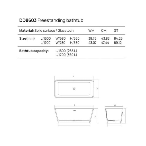 Отдельностоящая ванна Dea Design Modern 170х78х58 DD8603 1700 18 белый