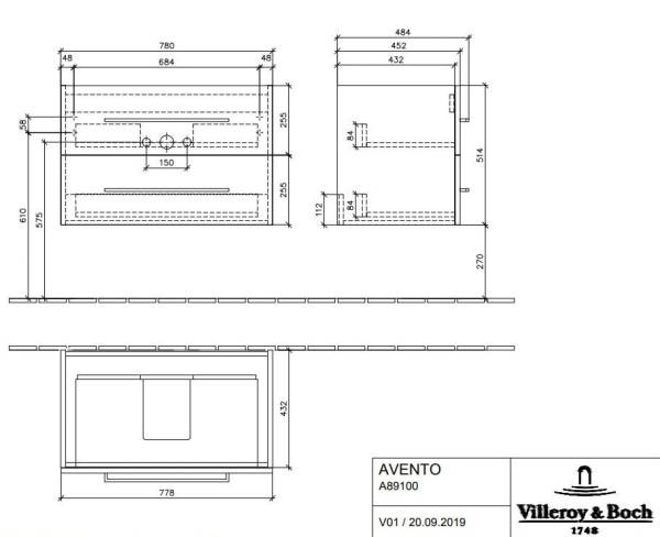 Тумба под раковину Villeroy&Boch Avento A89100B4 белая