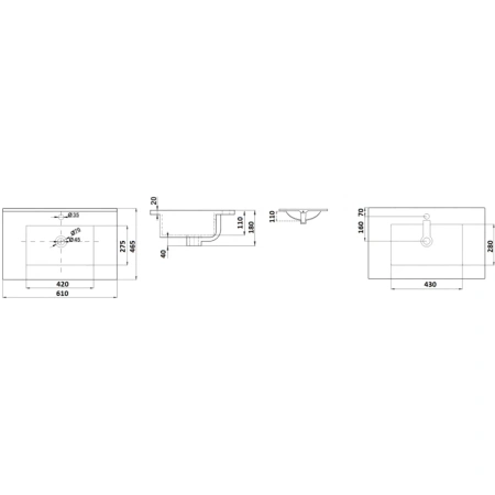 Раковина CeramaLux 9060E 61x46,5 см, накладная, белый