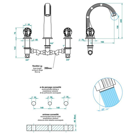 Смеситель для ванны THG Flore U5A.A02.25SG