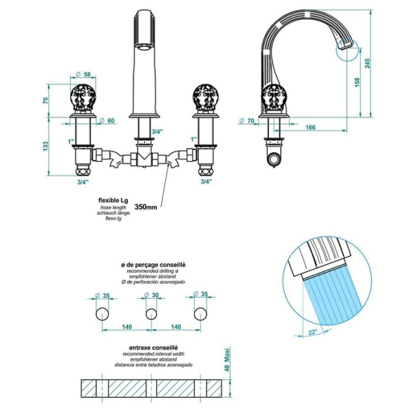 Смеситель для ванны THG Flore U5A.A02.25SG