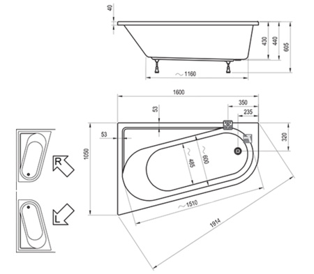 Акриловая ванна Ravak Chrome 160х105 CA51000000 L белая
