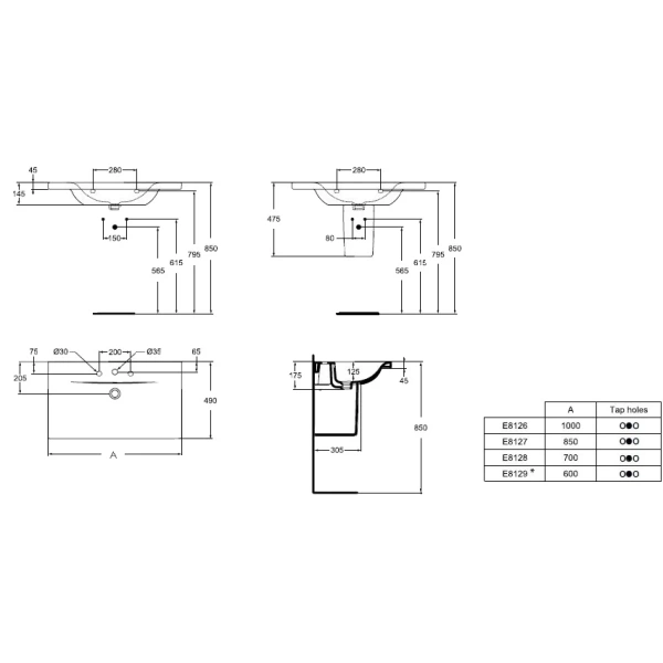 Раковина 85 см Ideal Standard Connect Vanity E812701