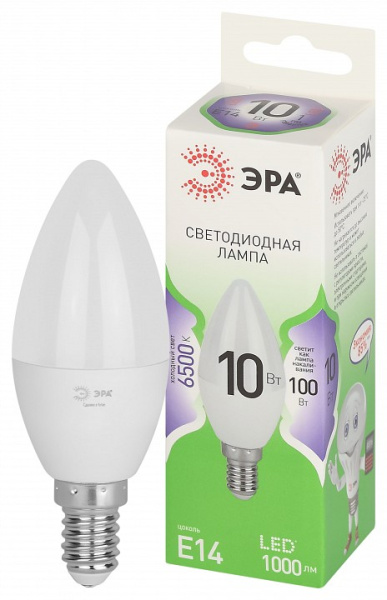 Лампа светодиодная Эра Green Line E14 10Вт 6500K LED B35-10W-865-E14 GL
