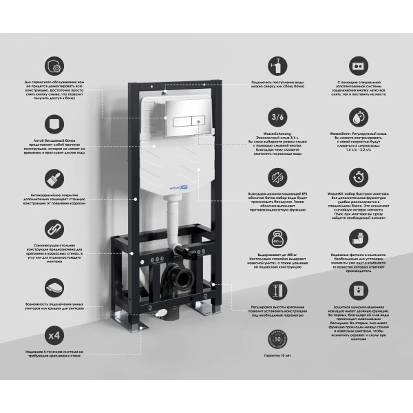 Инсталляция для унитаза WasserKRAFT Dill 61 61TLT.010.ME.CH03 с кнопкой смыва, хром