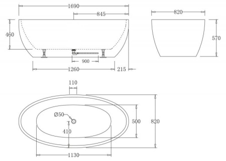 Акриловая ванна BelBagno 169x82 BB69-1700-W0 без перелива