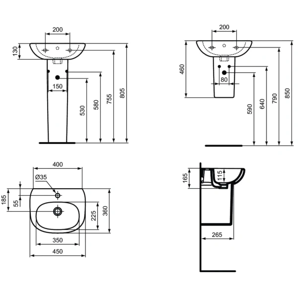 Раковина 45x36 см Ideal Standard Tesi T009501