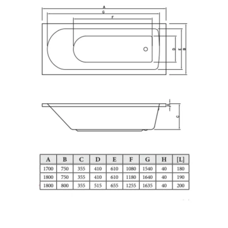 Акриловая ванна 180x75 см C-Bath Geba CBQ009002