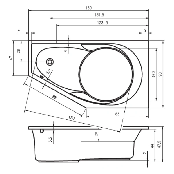 Акриловая ванна 160x90 см Riho Yukon L B009001005