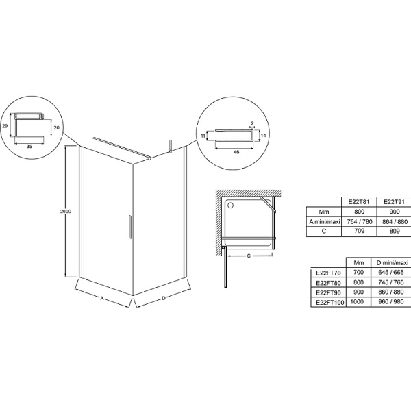 Душевая дверь Jacob Delafon Contra E22T81-BL черная