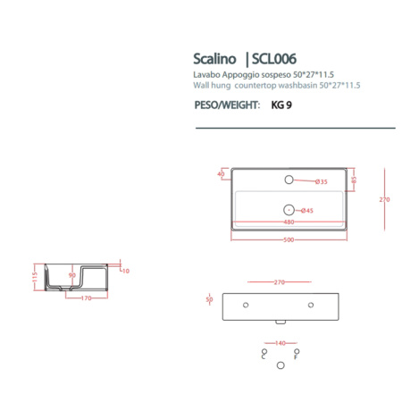 Раковина Artceram Scalino SCL006 05 00