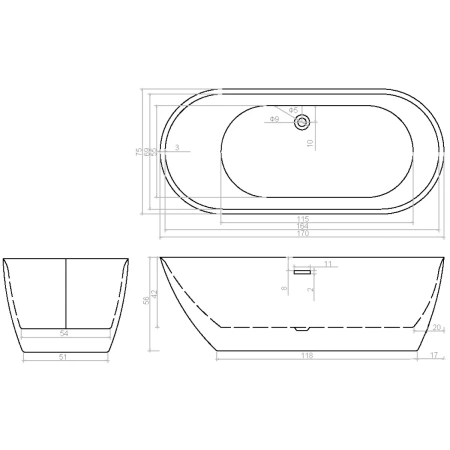 Акриловая ванна Ceruttispa Como CT7386 170x75 см, отдельностоящая, белый