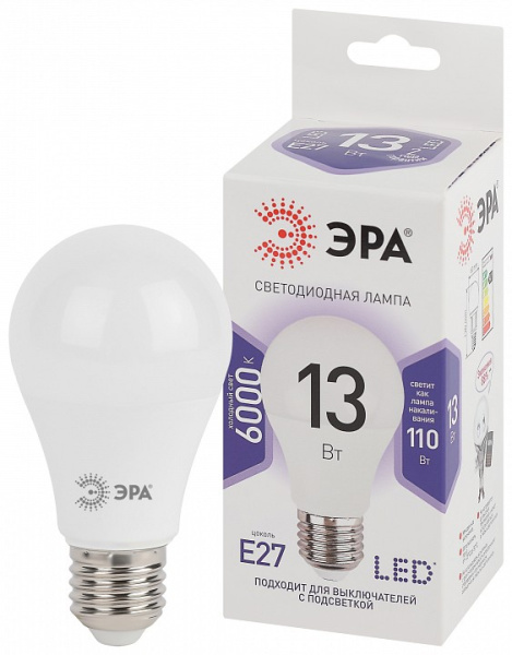 Лампа светодиодная Эра Стандарт E27 13Вт 6000K LED A60-13W-860-E27