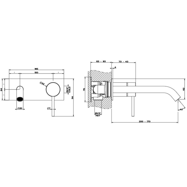 Смеситель для раковины Gessi 316 54090#707 черный матовый