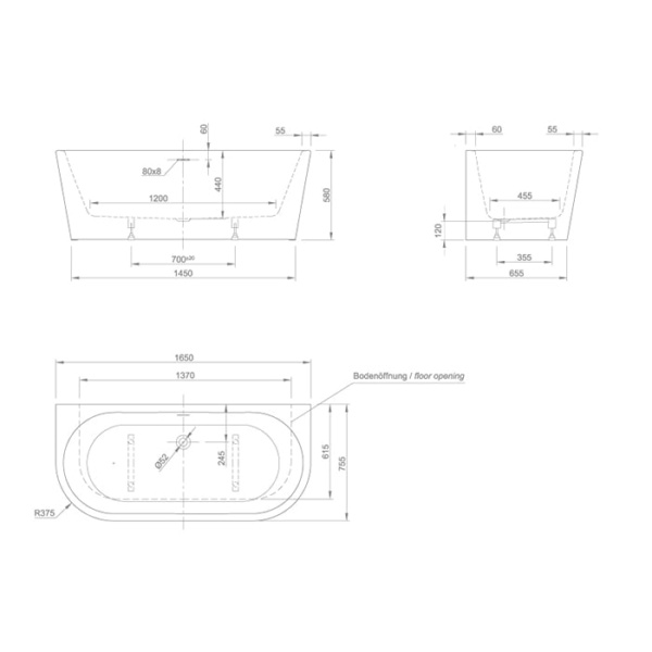 Ванна акриловая Knief Wall 160 0100-255-L