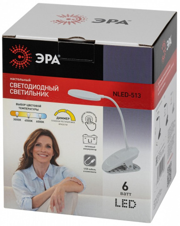 Настольная лампа офисная Эра NLED-513-6W-W