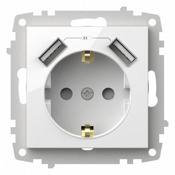 Розетка с заземлением и со шторкой и 2хUSB type A без рамки Elbi Eleсtriс Zena Vega 609-015600-317