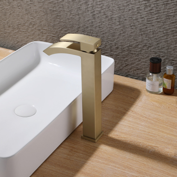 Смеситель для накладной раковины Abber Wasserfall AF8611G золото матовое