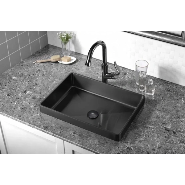 Раковина Abber Wasser Kreis AF2401MB 51x36 см, встраиваемая сверху, черный матовый