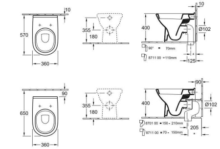 Приставной унитаз Villeroy&Boch O.novo 565710R1