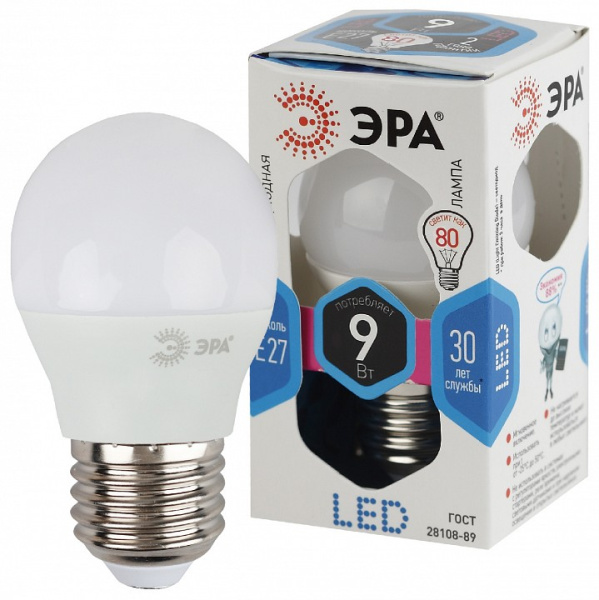 Лампа светодиодная Эра Стандарт E27 9Вт 4000K LED P45-9W-840-E27
