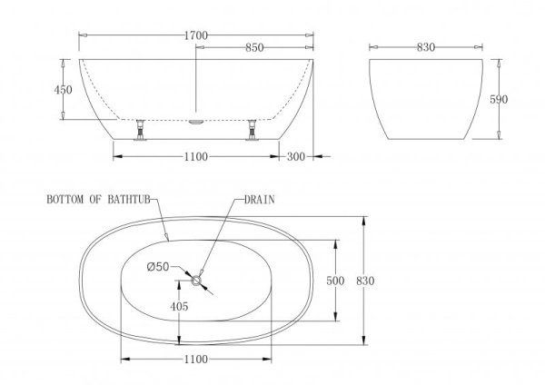 Акриловая ванна BelBagno 170x81 BB81-1700-W0 без перелива