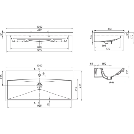 Раковина 100x45 см BelBagno Marino BB-0324-100-LVB