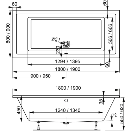 Акриловая ванна 190x90 см Vagnerplast Cavallo VPBA190CAV2X-04