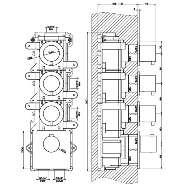 Смеситель для душа Gessi 316 54506#707 черный матовый