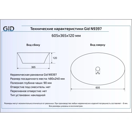 Раковина 60,5x36,5 см GID Simple N N9397
