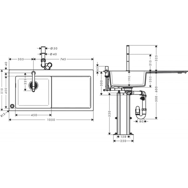 Кухонная комбинация hansgrohe 450 с крылом C51-F450-12 43228000