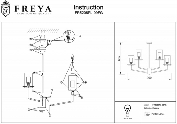 Люстра на штанге Freya Felicity FR5206PL-09FG