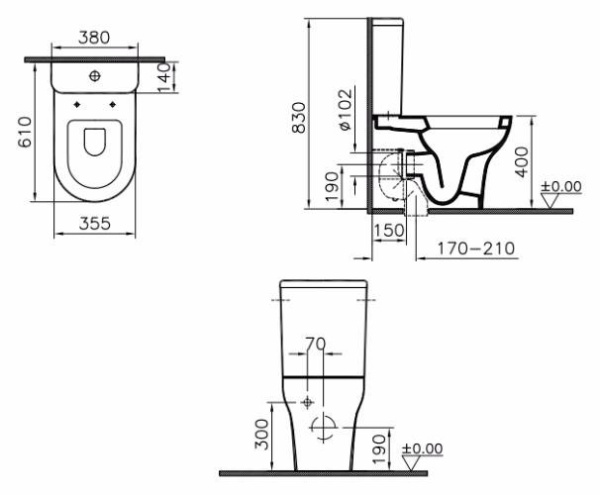 Унитаз-компакт Vitra Zentrum Pan-Cistern Set 9012B003-7202 с сиденьем