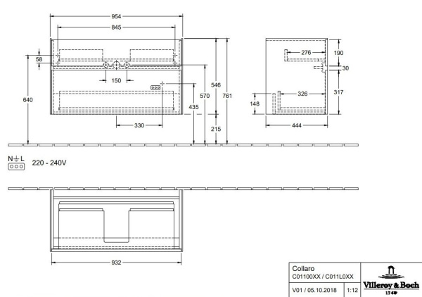 Тумба под раковину Villeroy&Boch COLLARO C011L0VJ nordic oak