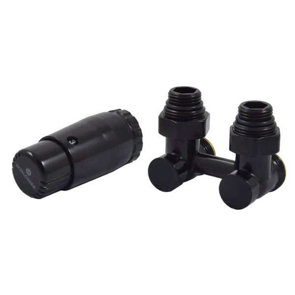 Комплект узла нижнего подкл SCHLOSSER угловой STANDARD 3/4" (Ral 9005) с термогол. М30х1,5, ниппеля 1/2"Х3/4"