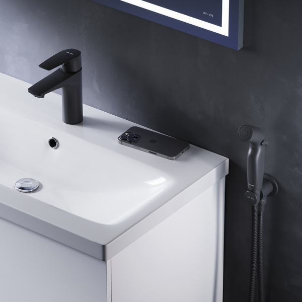 Смеситель для раковины AM.PM Gem F90A03022 с гигиеническим душем черный матовый