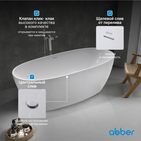 Акриловая ванна Abber 170x80 AB9265-1.7 белая глянцевая