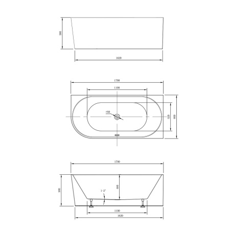 Акриловая ванна Vincea 170x80 VBT-402-1700R правосторонняя