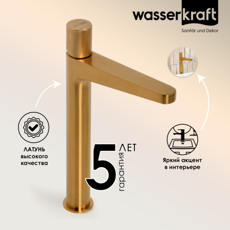 Смеситель для раковины WasserKRAFT Schunter 8203H золото