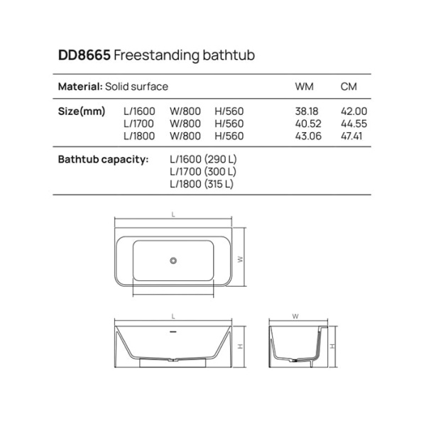 Отдельностоящая ванна Dea Design Modern 160х80х56 DD8665 1600 18 белый
