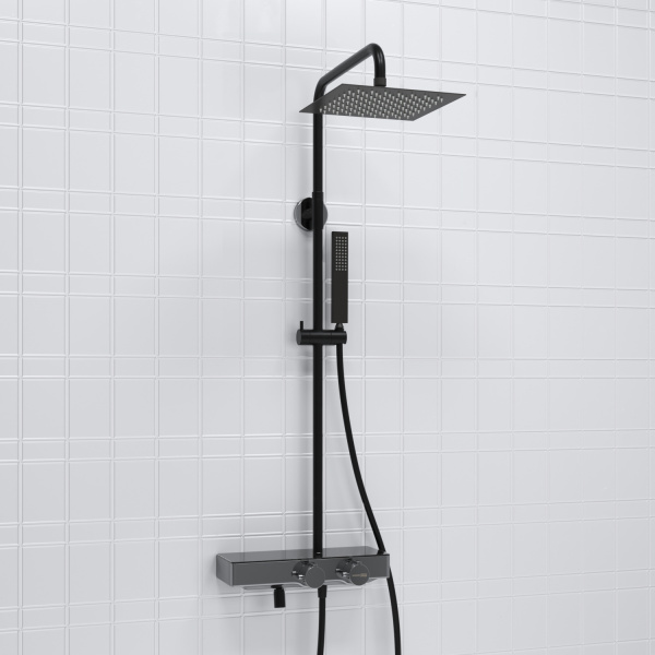 Душевая стойка WasserKRAFT A114.255.218.CB Thermo черный матовый/хром